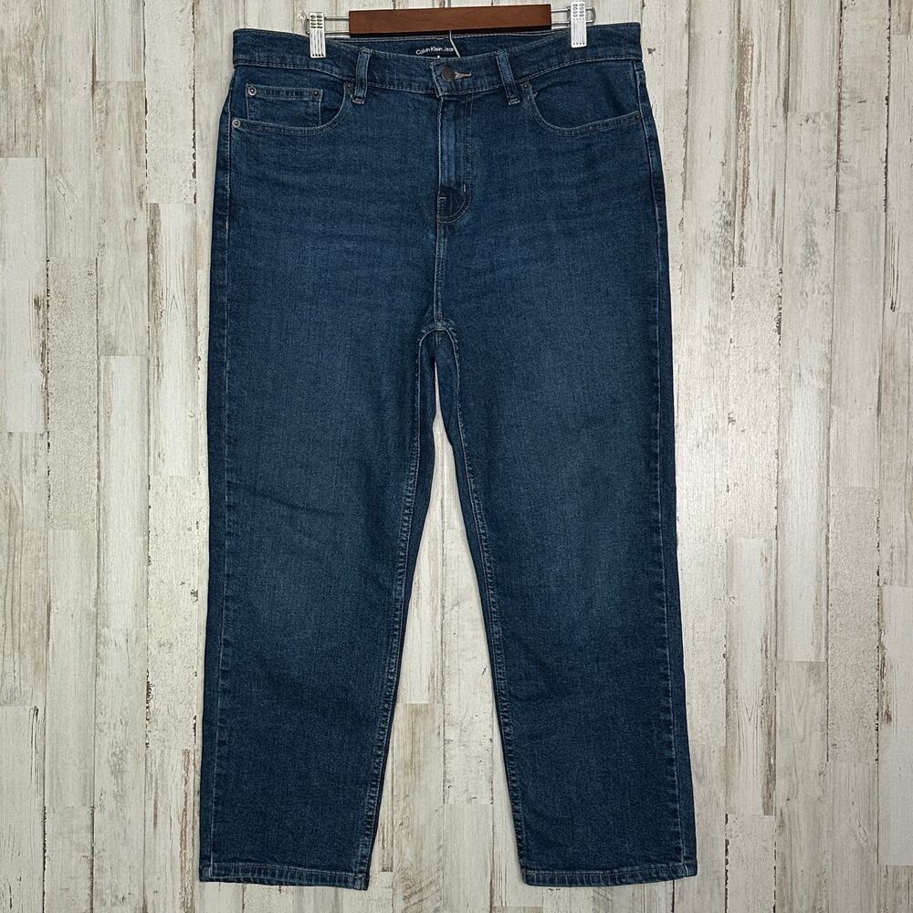 Calvin Klein High Rise Straight Leg Jeans Size 14 Dark Blue Wash EUC 90s Preppy